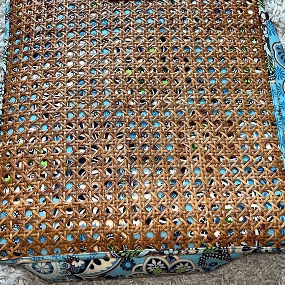 Vera Bradley Bali Blue & Hope Garden Structured Tiki Tote with Caning RARE - Picture 6 of 16